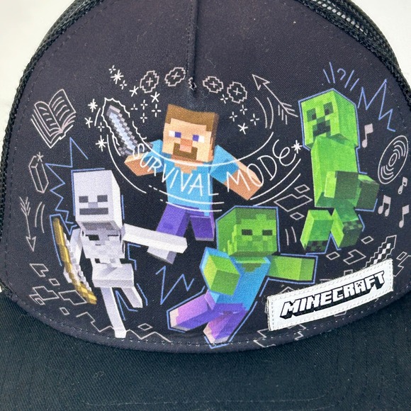 Minecraft Trucker Hat‎ Youth Boys Black Mesh Snapback Cap Adjustable - Picture 5 of 9